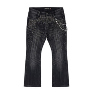 GUNZINII Denim Jeans Size 40 Black Distressed Rhinestone Biker Rocker NWT